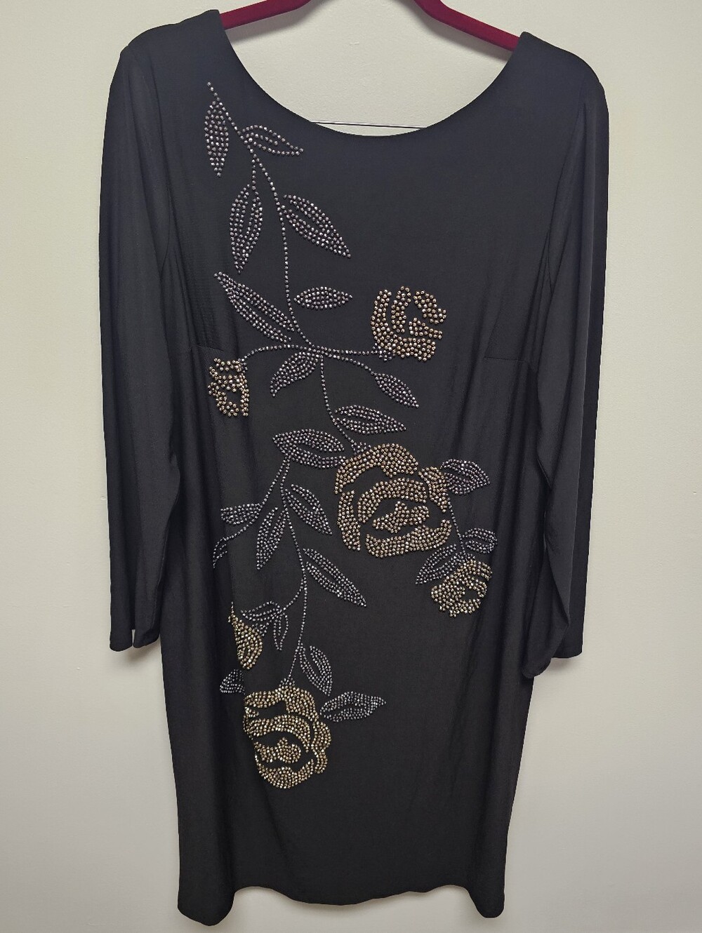 Joseph Ribkoff Black Long Sleeve Dress with Gold Floral Stud Detail